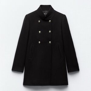 Zara Black Double-Breasted Pea Coat